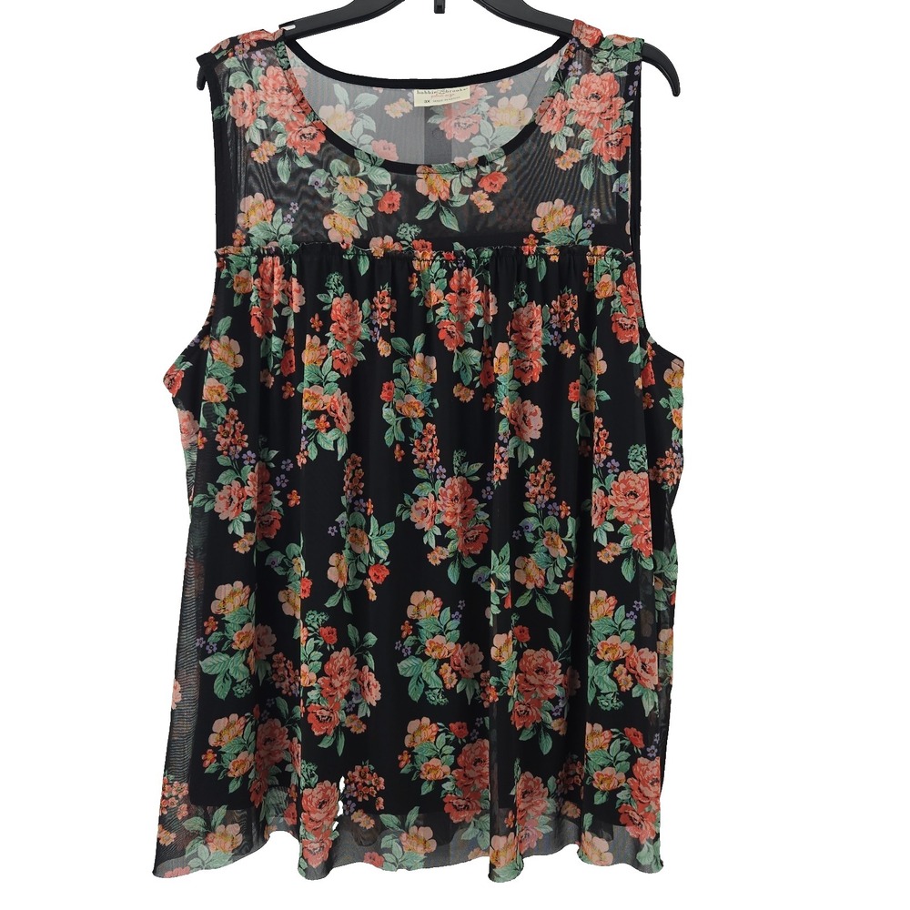 Bobby Brooks Plus Size Women's 3X‎ Black Floral Mesh Lined Sleeveless Blouse Top